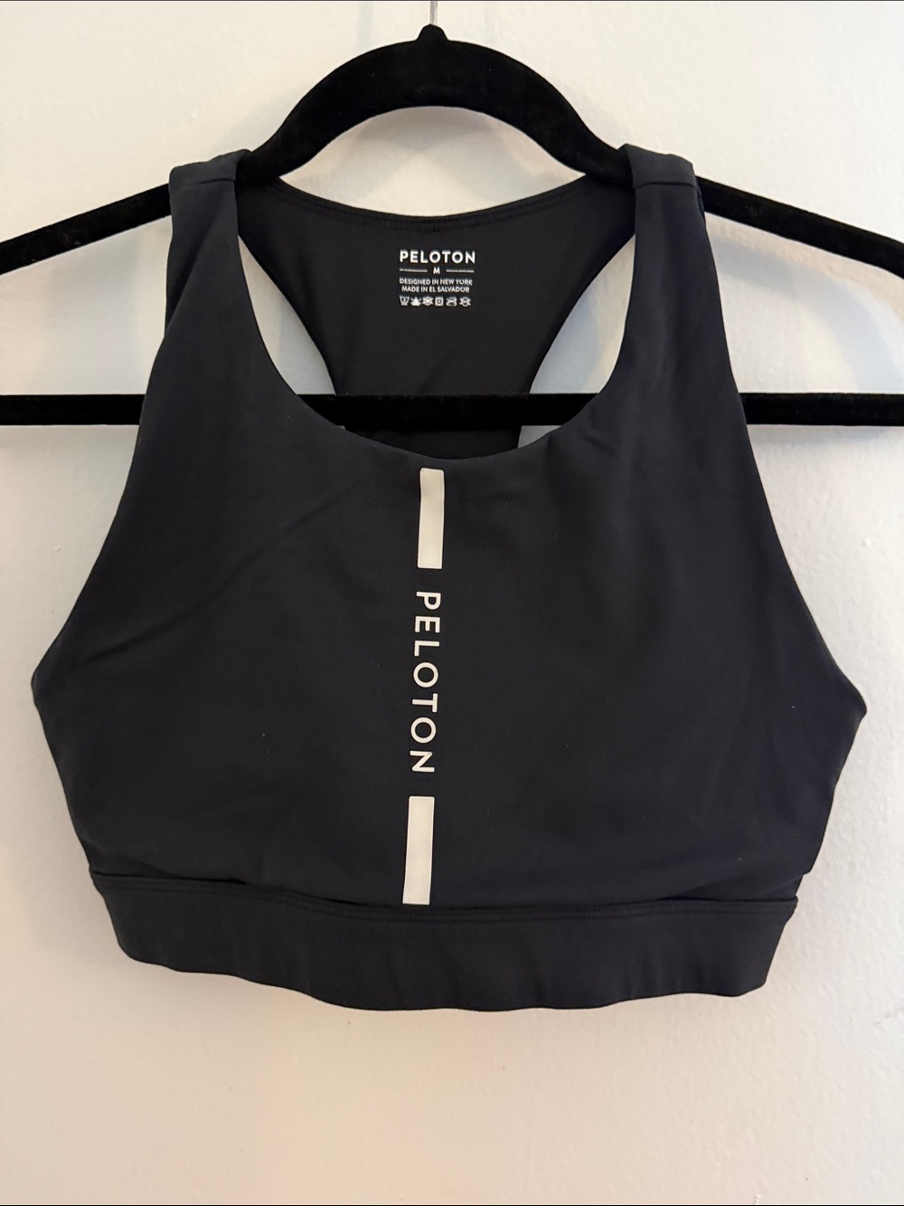 Peloton Black Racerback High-Support Sports Bra with Vertical Logo